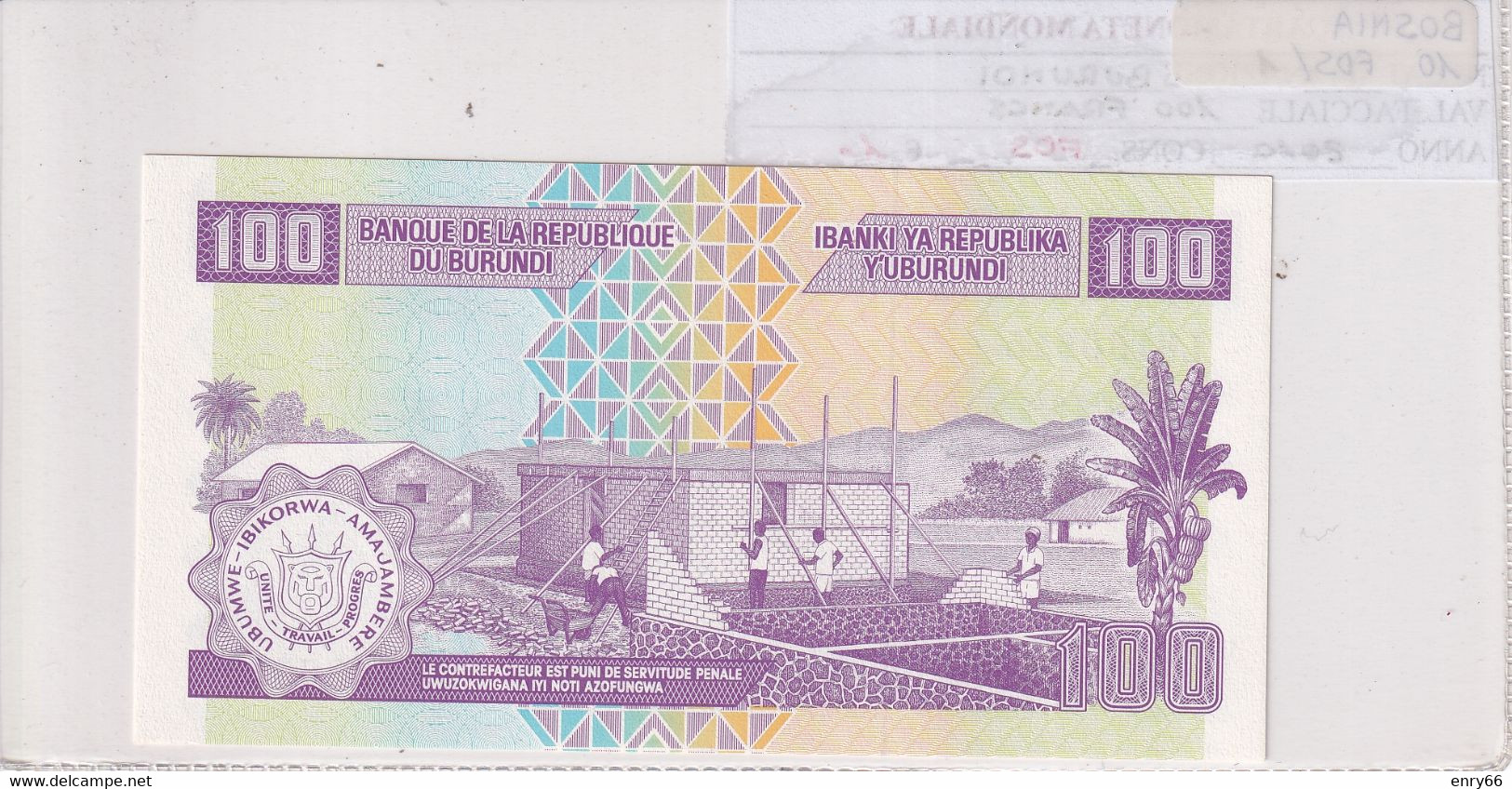 BURUNDI 100 FRANCS 2010 P44A - Burundi