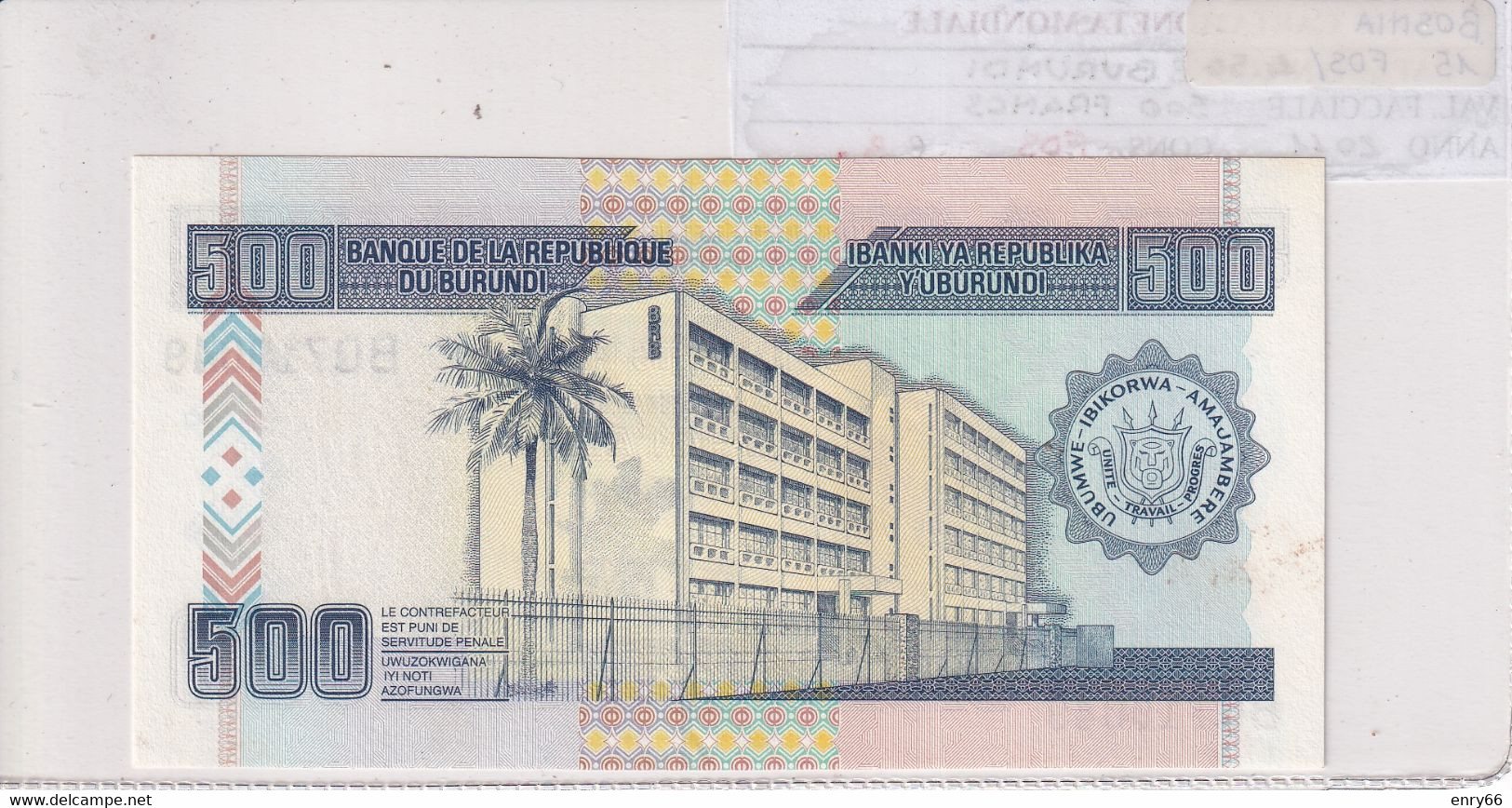 BURUNDI 500 FRANCS 2011 P45B - Burundi