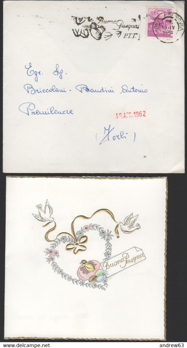 ITALIA - ITALY - ITALIE - 1962 - 15 Michelangiolesca - Biglietto Augurale A Tema Pasquale Con Decorazioni Dorate - Viagg - Pasen