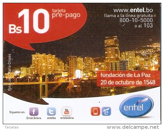 TARJETA DE BOLIVIA DE 10 Bs DE ENTEL - FUNDACION DE LA PAZ - Bolivie