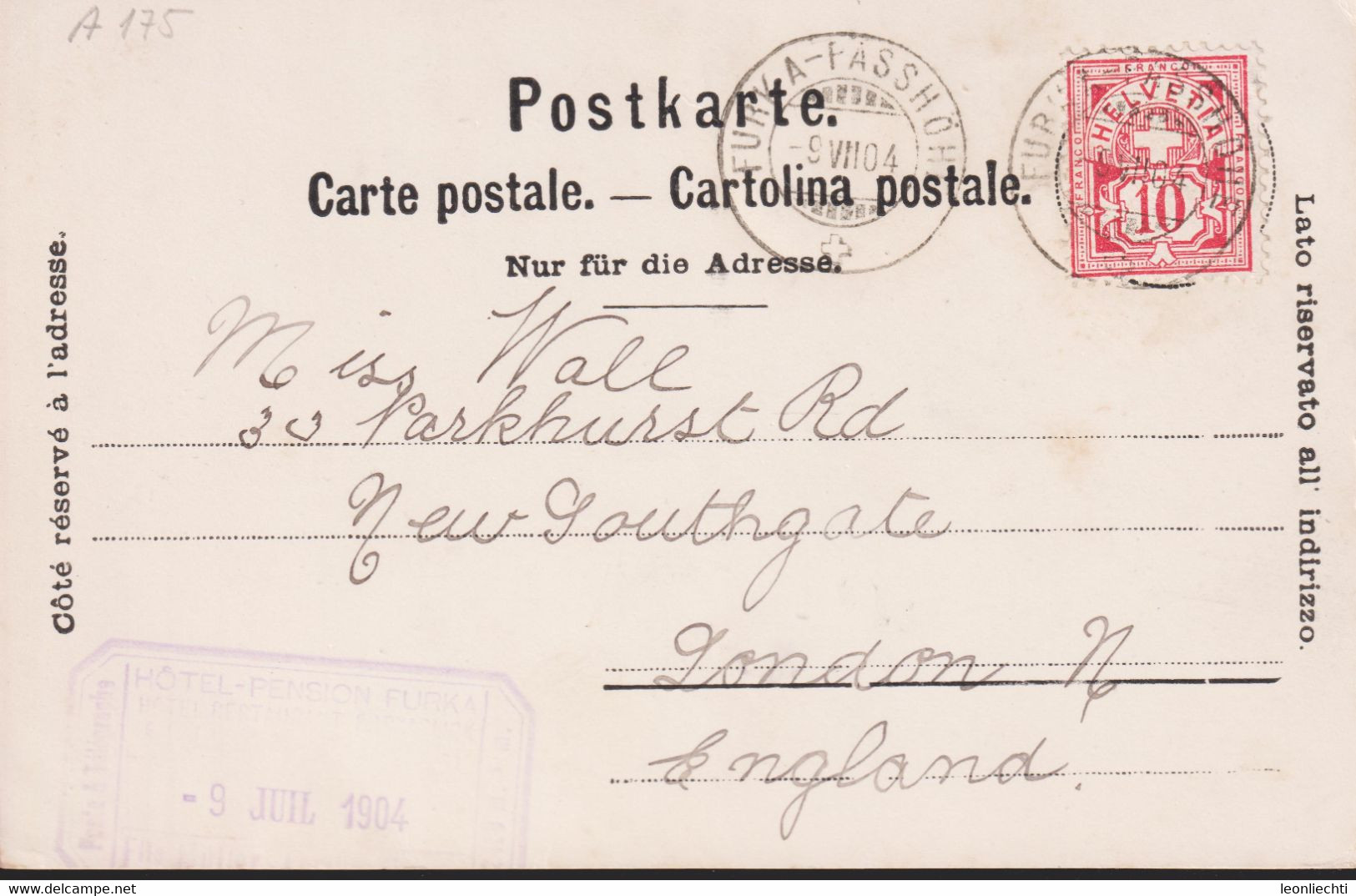 AK: Postkarte, 1904 Hôtel - Pension Furka. Gelaufen Von Furka Passhöhe - Hotels & Restaurants