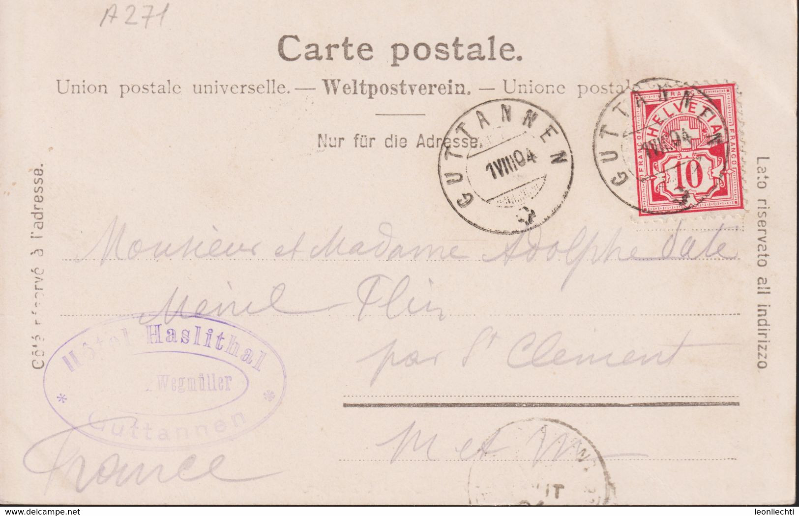 AK: Carte Postale, UPU, 1904 Gutannen. Gelaufen - Guttannen