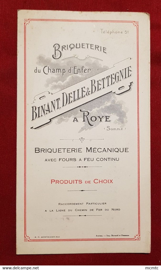 Dépliant Abîmé - Briqueterie Du Champ D'Enfer - A Roye - Binant , Delle & Bettegnie - Roye