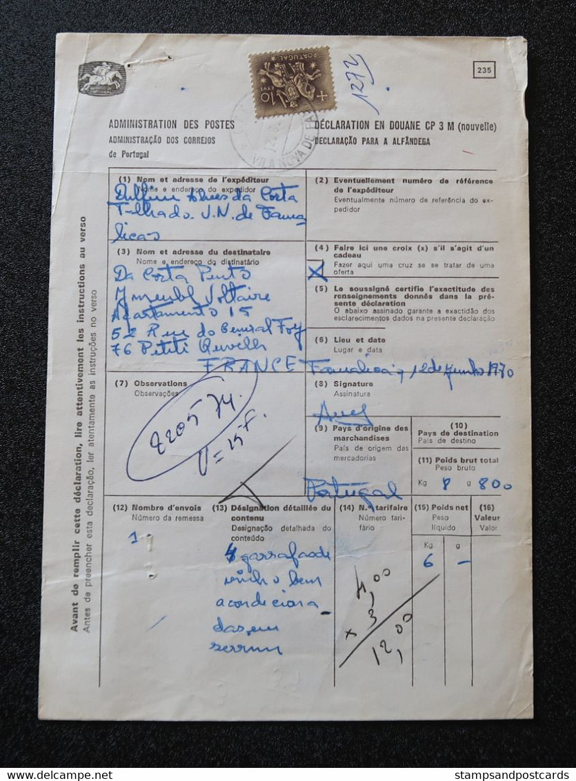 Portugal Declaration Douane Avec Timbre Exportation Vin Vila Nova De Famalicão 1970 Wine Customs Declaration - Briefe U. Dokumente