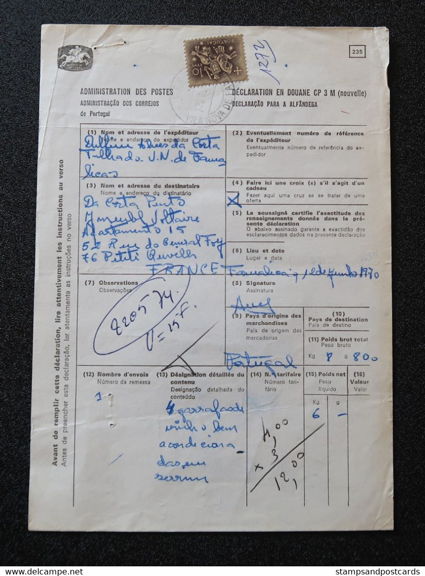 Portugal Declaration Douane Avec Timbre Exportation Vin Vila Nova De Famalicão 1970 Wine Customs Declaration - Cartas & Documentos