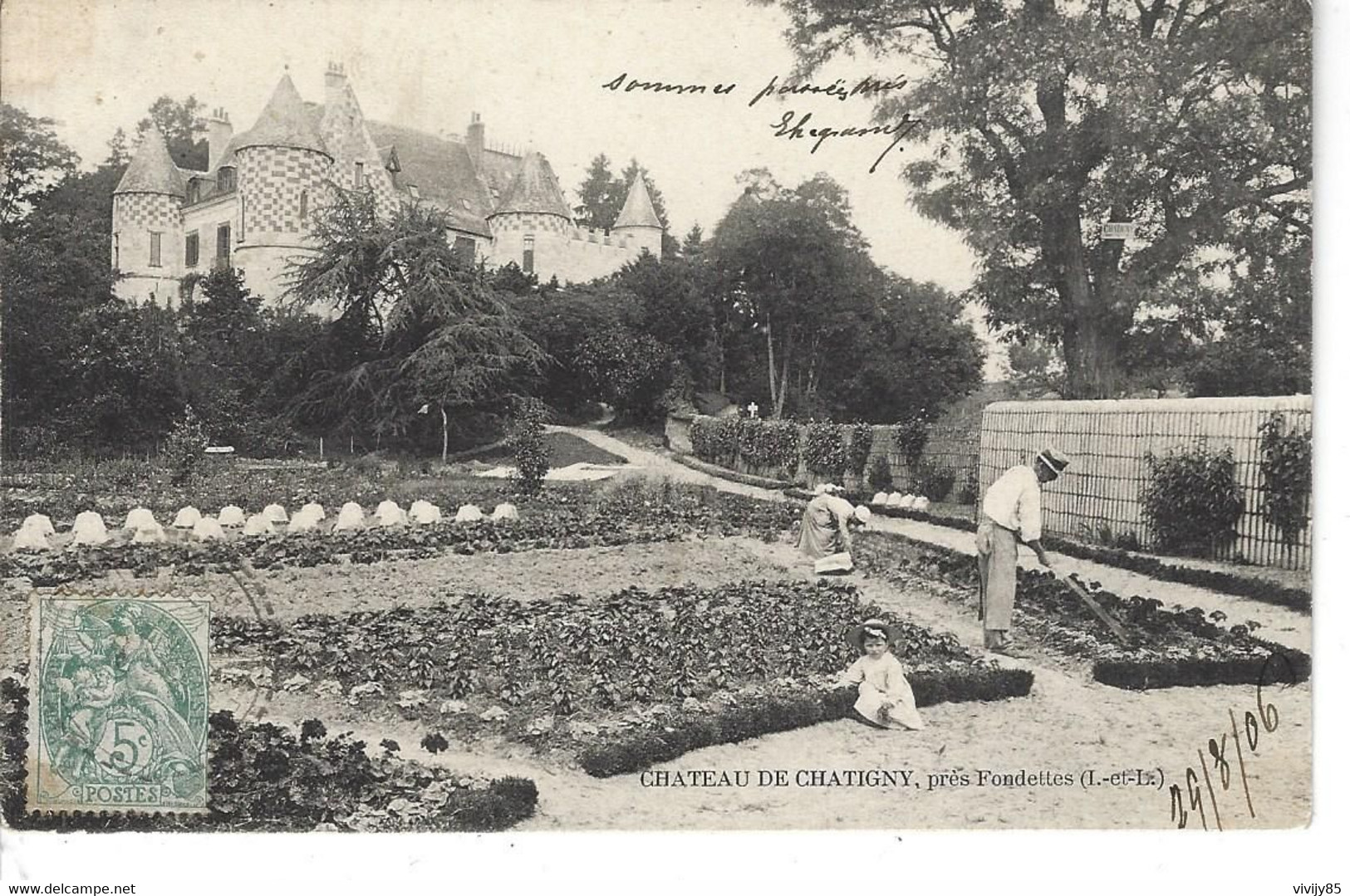 37 - CHATIGNY Près FADETTES - Belle Vue Animée Du Château ( Timbre Taxe ) - Fondettes