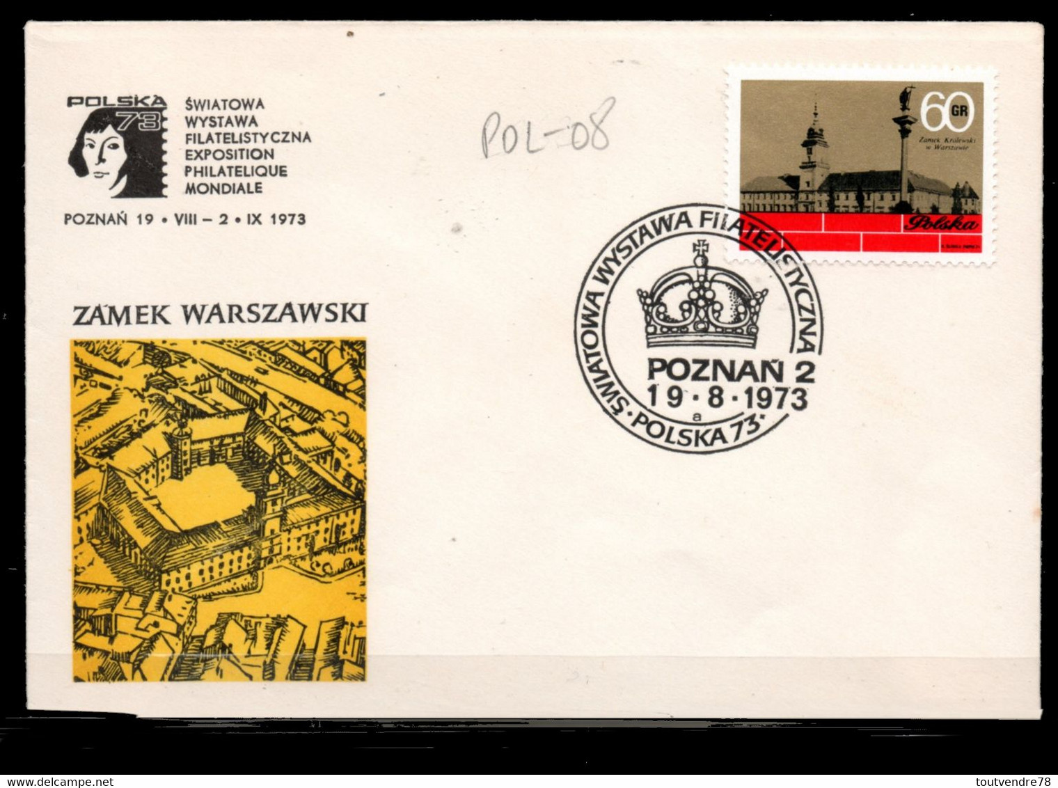 POL-08 / Pologne Tempo Expo Philatélique PRAGUE 1973 Cachet Couronne - Maschinenstempel (EMA)