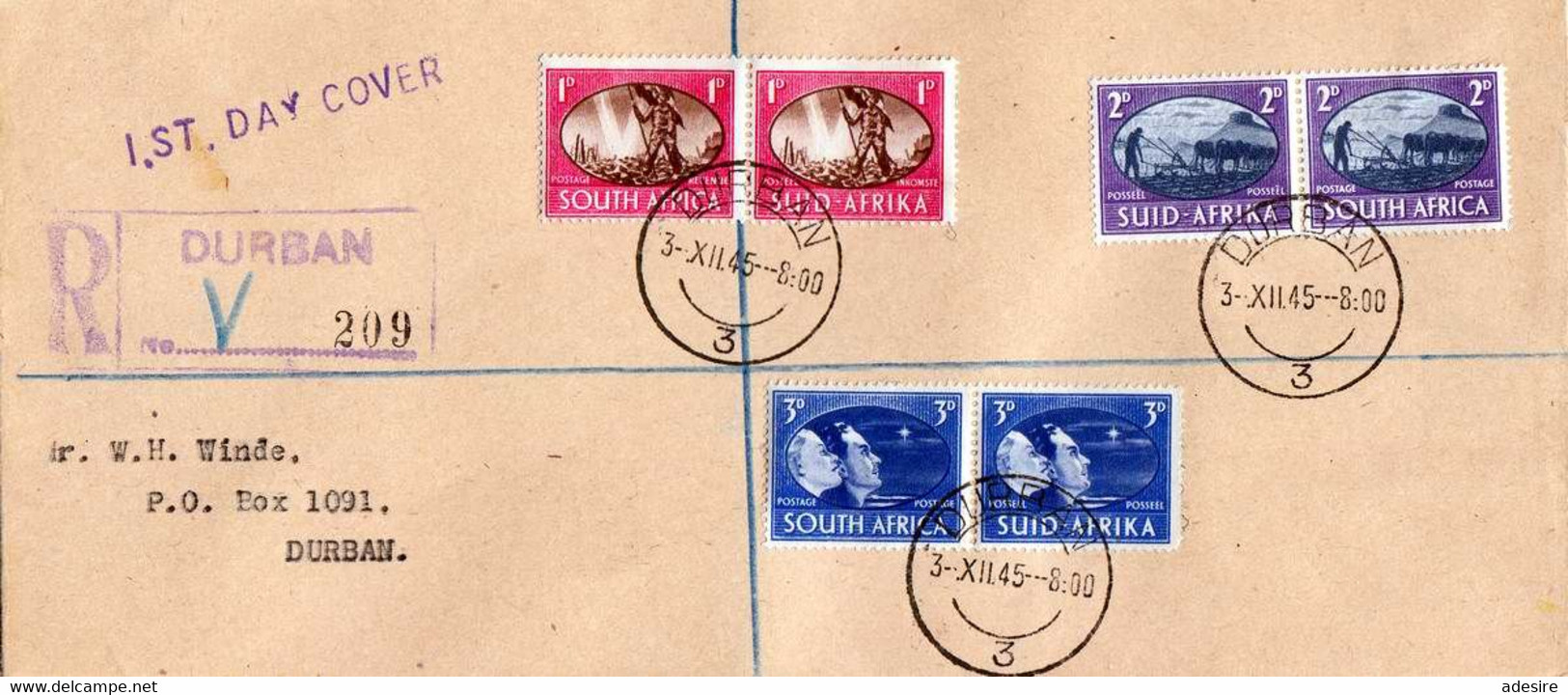 SÜDAFRIKA RECO FDC 1945 - First Day Cover 6 Fach Frankierter R-Brief Durban ... - FDC