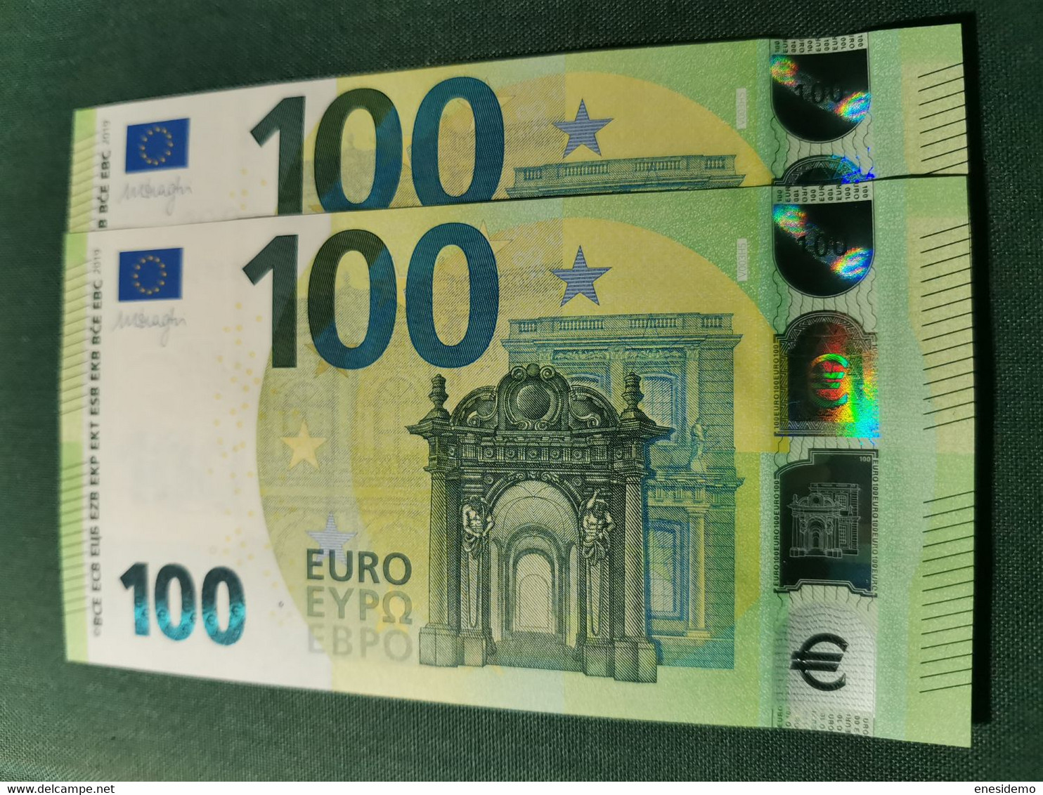 100 EURO SPAIN 2019  DRAGHI V003H5 VA CORRELATIVE COUPLE RADAR 2 SC UNC. LAST POSITION PERFECT - 100 Euro