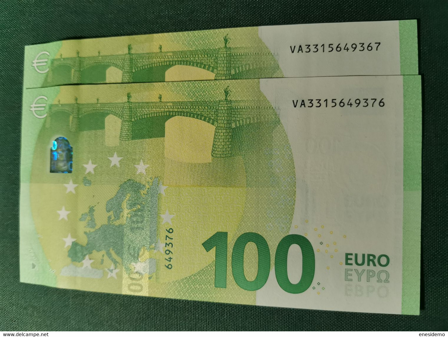100 EURO SPAIN 2019  DRAGHI V003H5 VA CORRELATIVE COUPLE RADAR 2 SC UNC. LAST POSITION PERFECT - 100 Euro