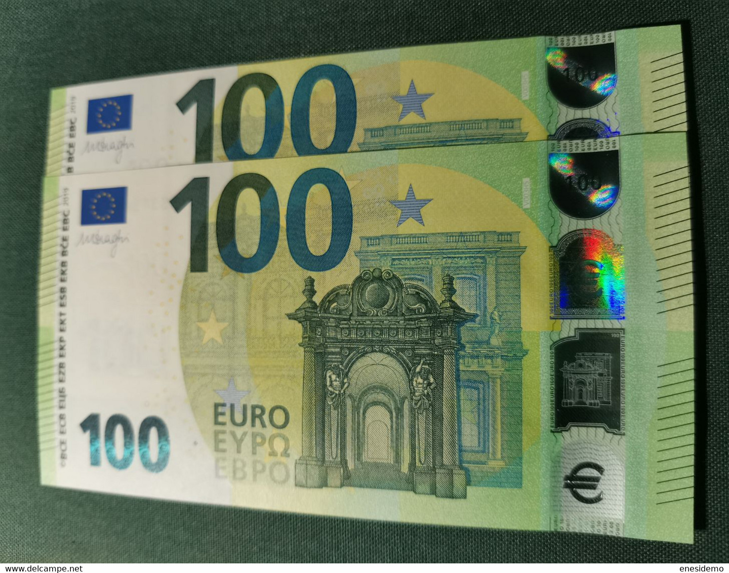 100 EURO SPAIN 2019  DRAGHI V003H5 VA CORRELATIVE COUPLE RADAR 2 SC UNC. LAST POSITION PERFECT - 100 Euro