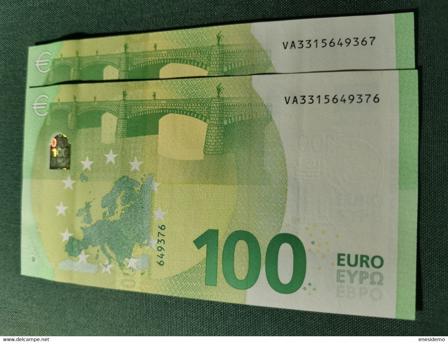 100 EURO SPAIN 2019  DRAGHI V003H5 VA CORRELATIVE COUPLE RADAR 2 SC UNC. LAST POSITION PERFECT - 100 Euro