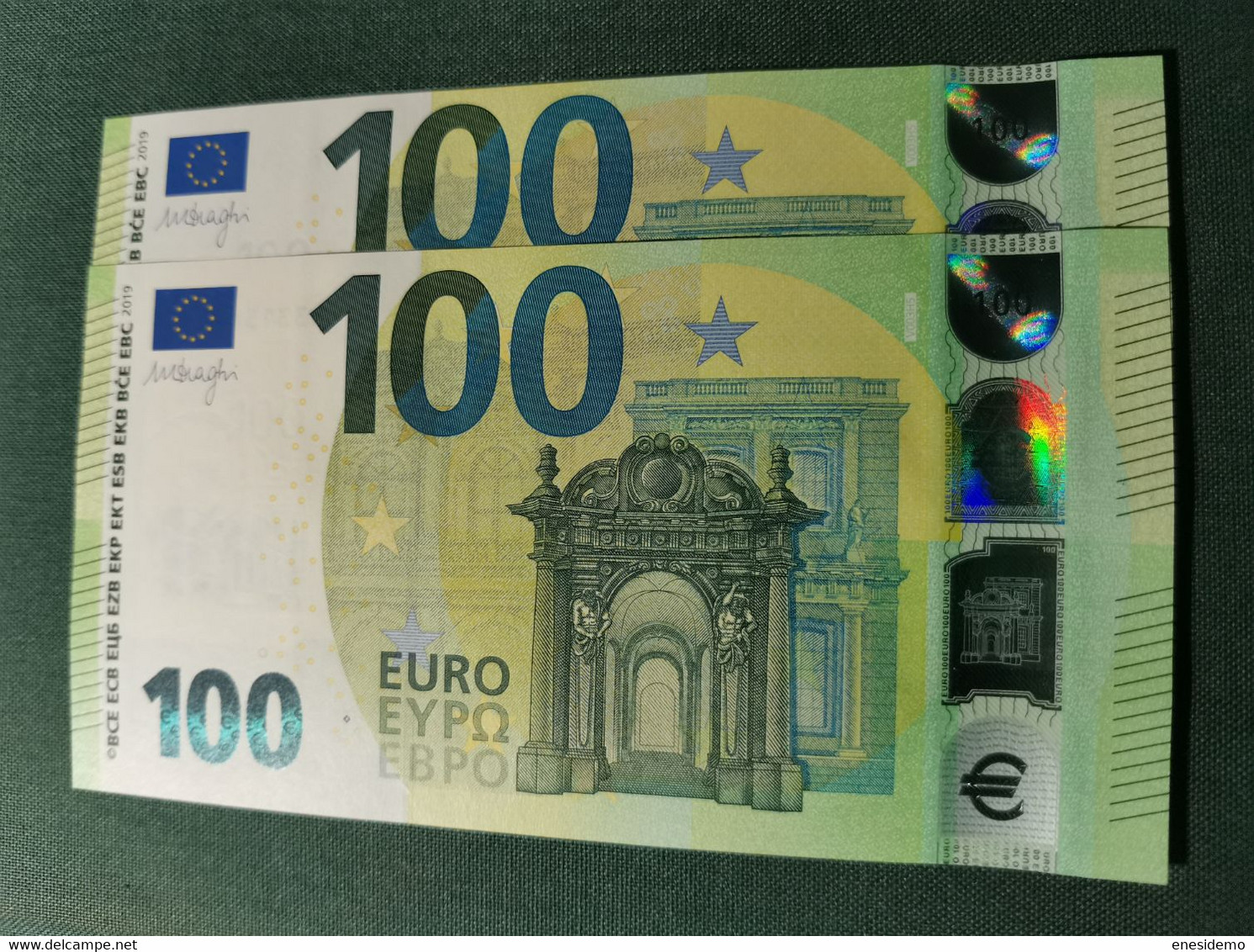 100 EURO SPAIN 2019  DRAGHI V003H5 VA CORRELATIVE COUPLE RADAR 2 SC UNC. LAST POSITION PERFECT