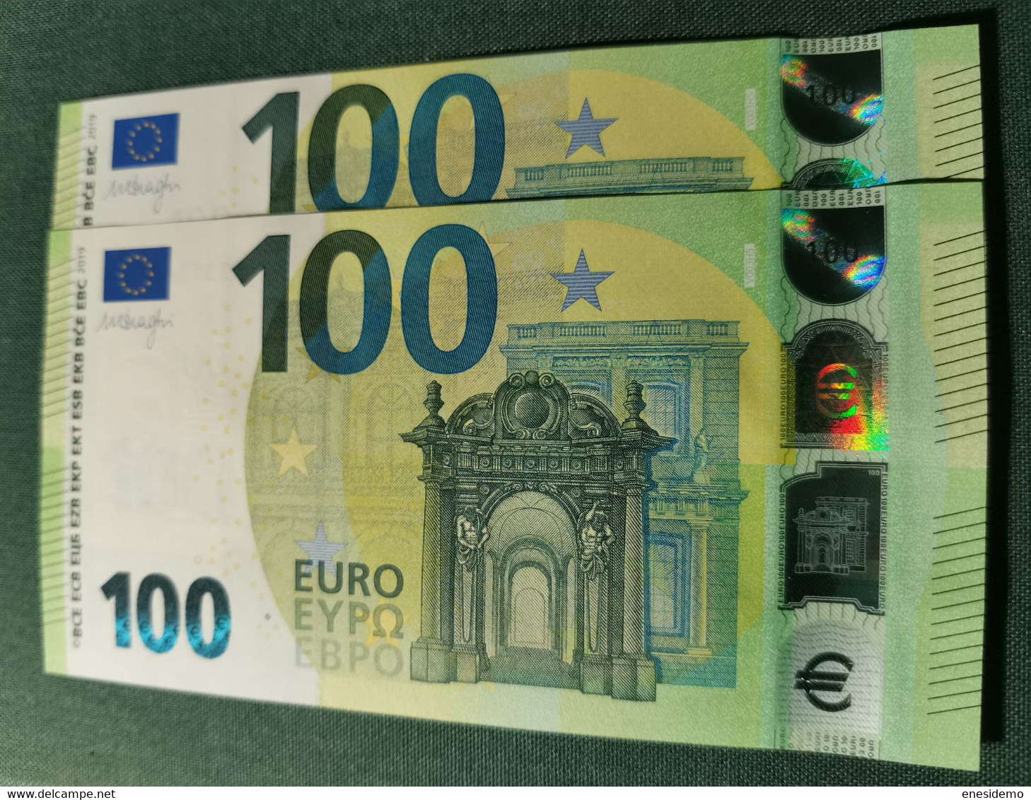 100 EURO SPAIN 2019  DRAGHI V003H5 VA CORRELATIVE COUPLE RADAR 2 SC UNC. LAST POSITION PERFECT