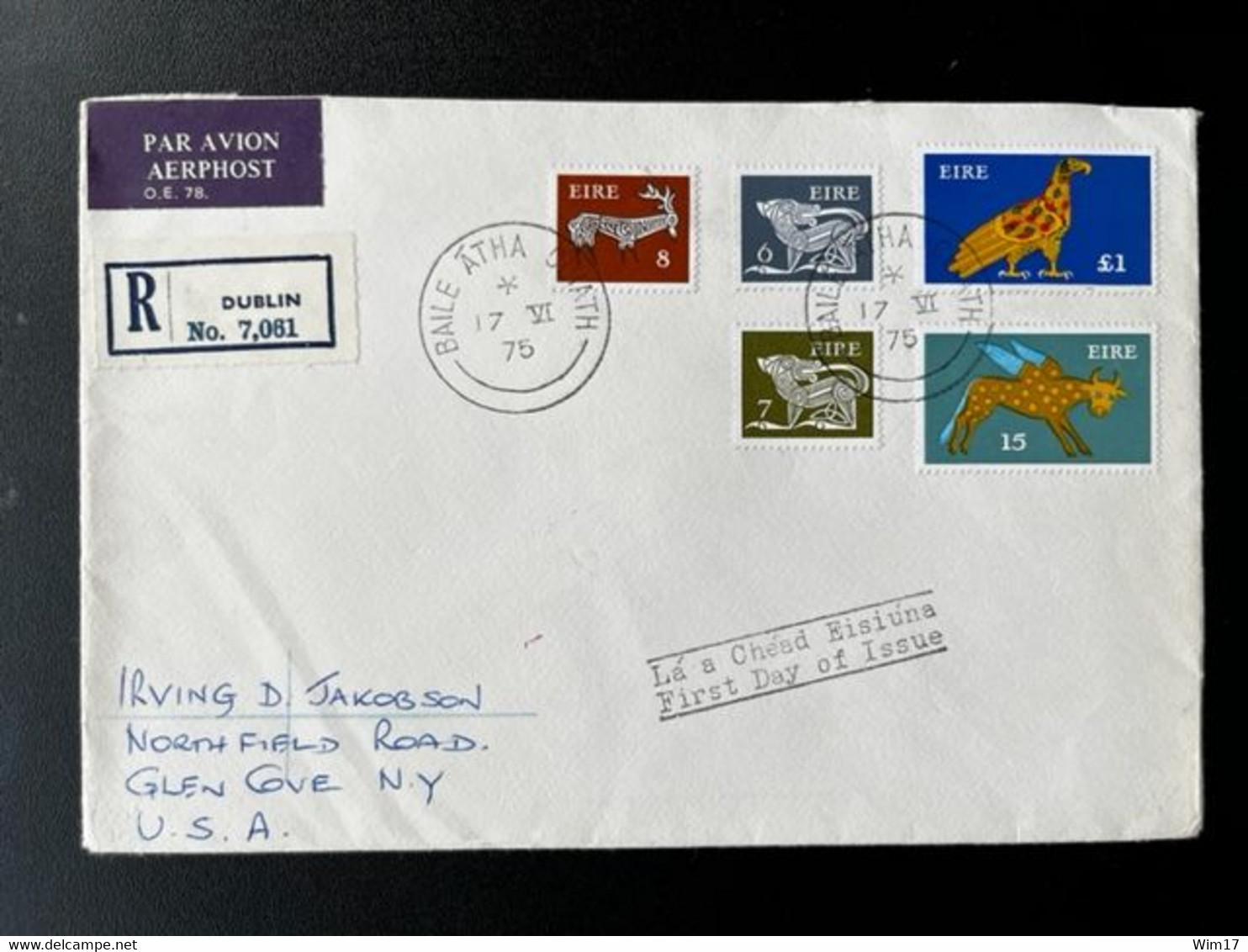 IRELAND 1975 FDC SEND BY REGISTERED MAIL DUBLIN TO NEW YORK 17-06-1975 IERLAND EIRE - Covers & Documents