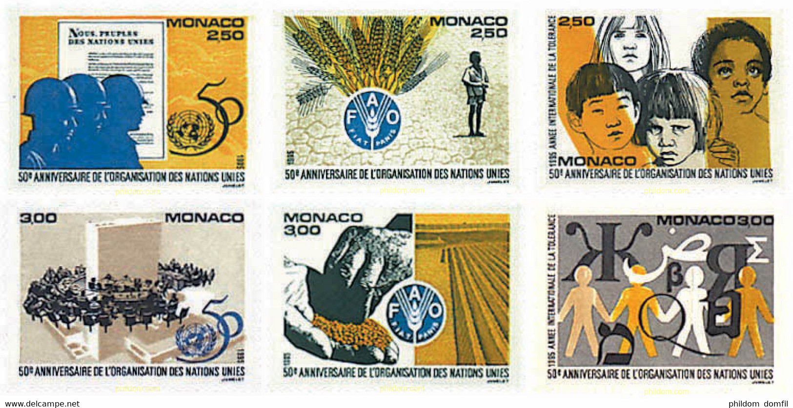 344870 MNH MONACO 1995 50 ANIVERSARIO DE LA ONU, DE LA FAO Y DE LA UNESCO - Otros & Sin Clasificación