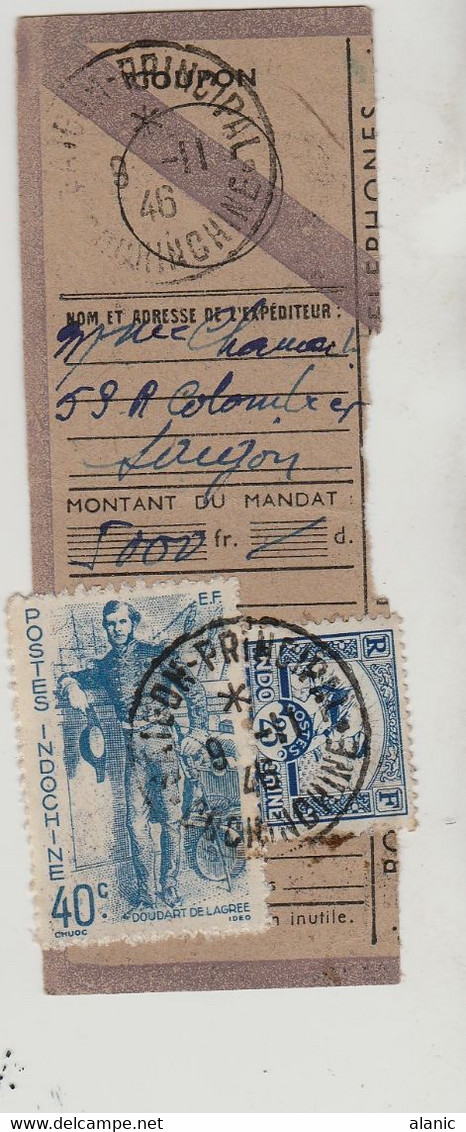 FRANCE - INDOCHINE - Coupon De Mandats Du 9/11/1946 - SAIGON PRINCIPAL N°216+ N°272 - Otros & Sin Clasificación