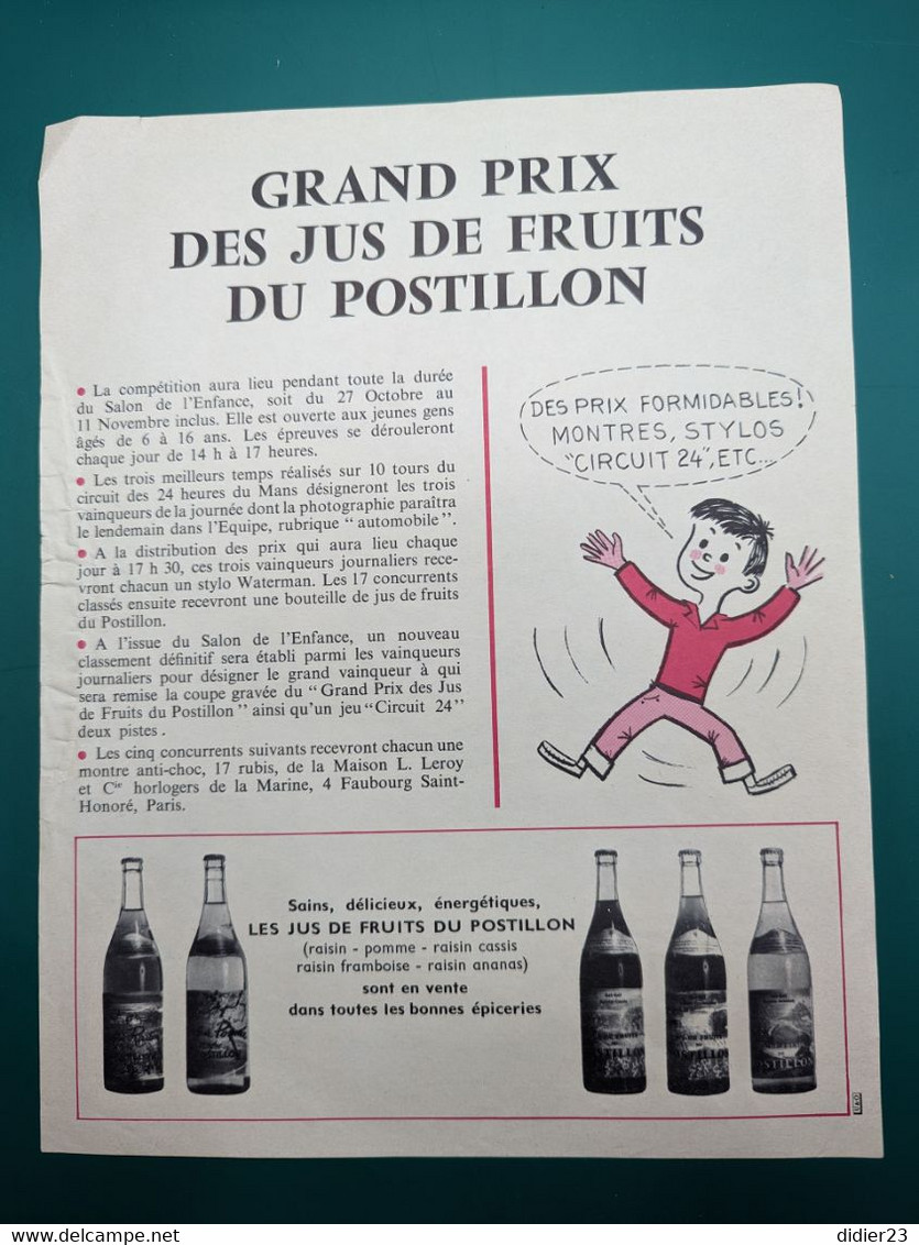 PUBLICITE JUS DE FRUIST POSTILLON SALON DE L'ENFANCE  AUTOMOBILE CIRCUIT 24 ALBI - Alcools