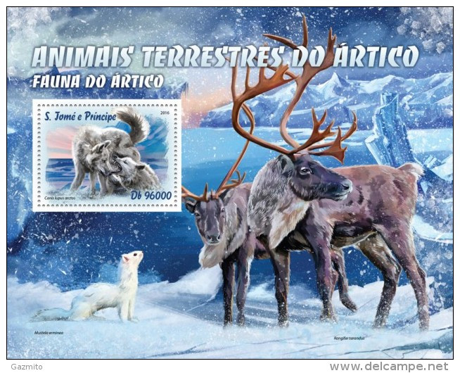 S. Tomè 2016, Artic Animals, Wolf, Deer, BF - Arctic Tierwelt