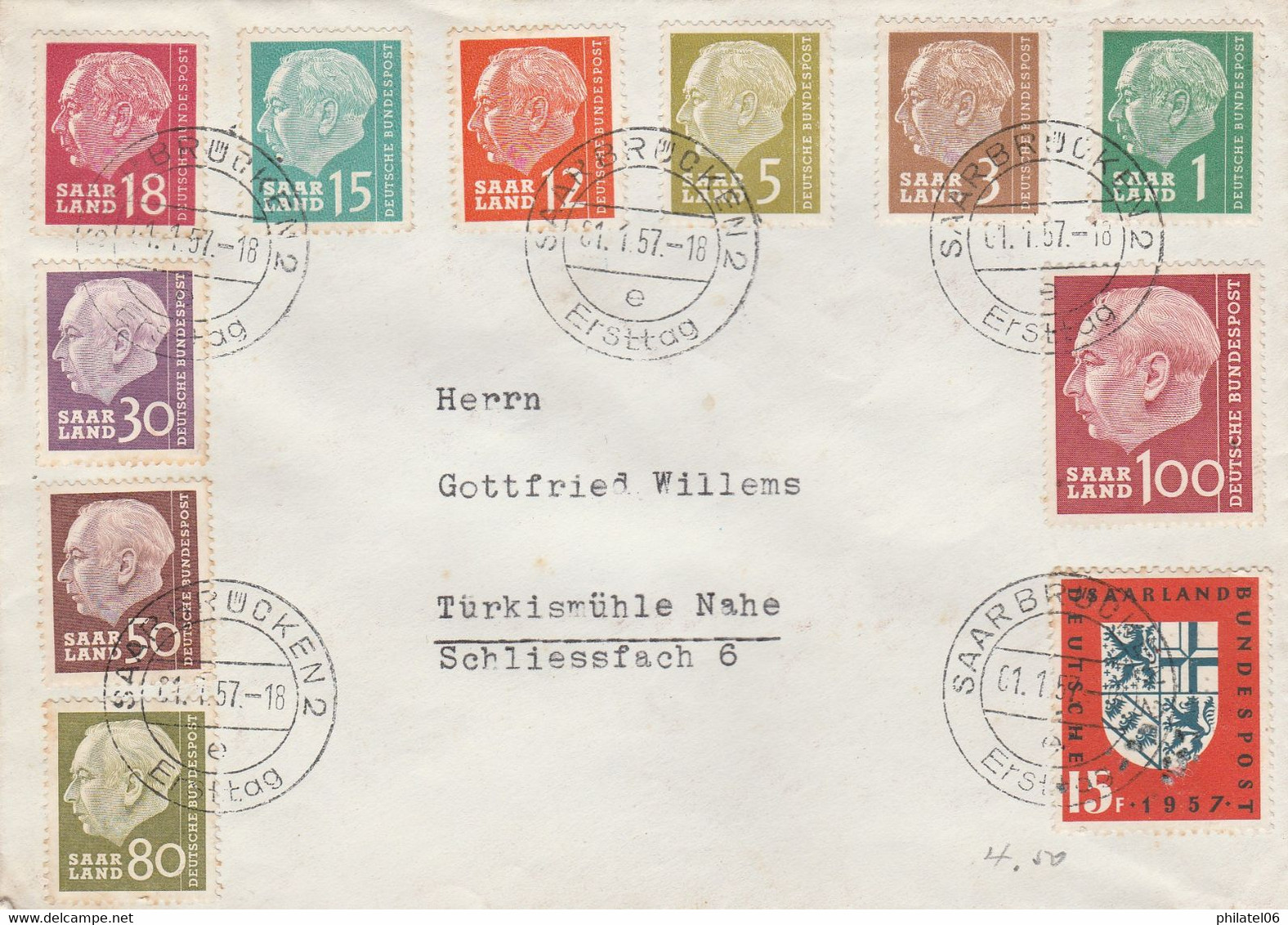 SARRE  TIMBRES SUR LETTRE POUR LA TURQUIE  1957 - Cartas & Documentos