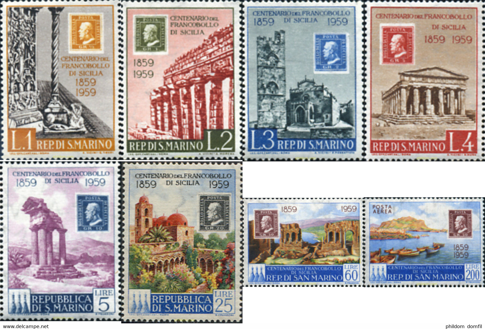 37463 MNH SAN MARINO 1959 CENTENARIO DEL SELLO DE SICILIA - Usati