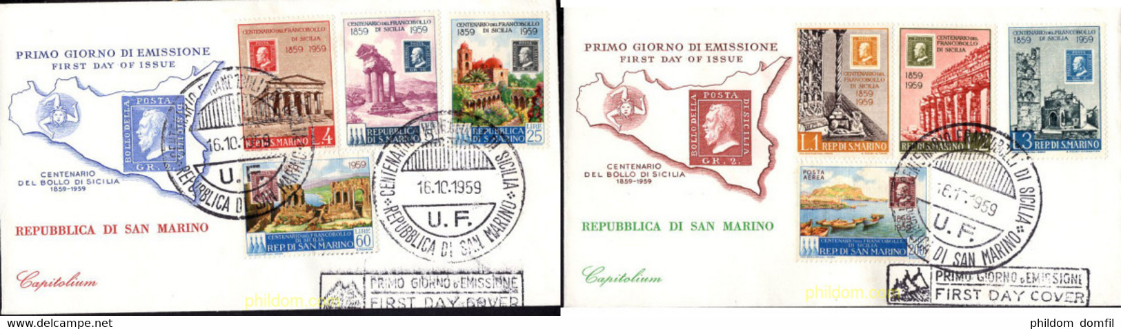 563266 MNH SAN MARINO 1959 CENTENARIO DEL SELLO DE SICILIA - Usados