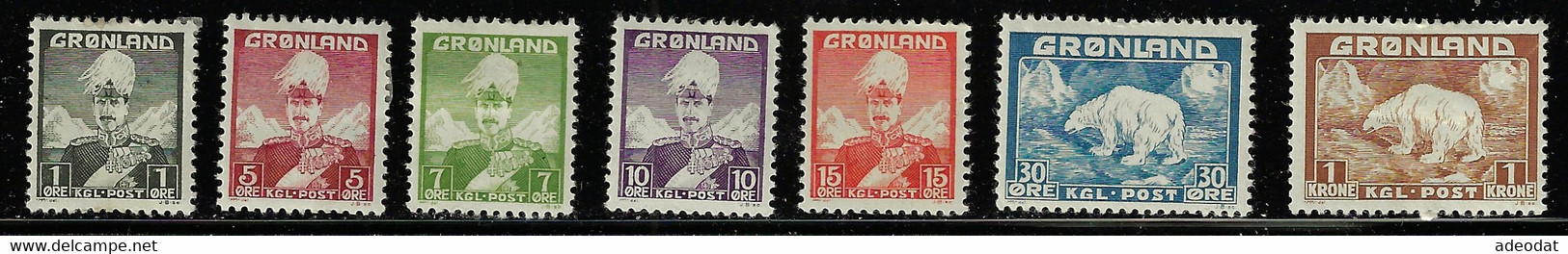 GREENLAND 1938-1946 SCOTT 1-5,7,9  MH - Unused Stamps