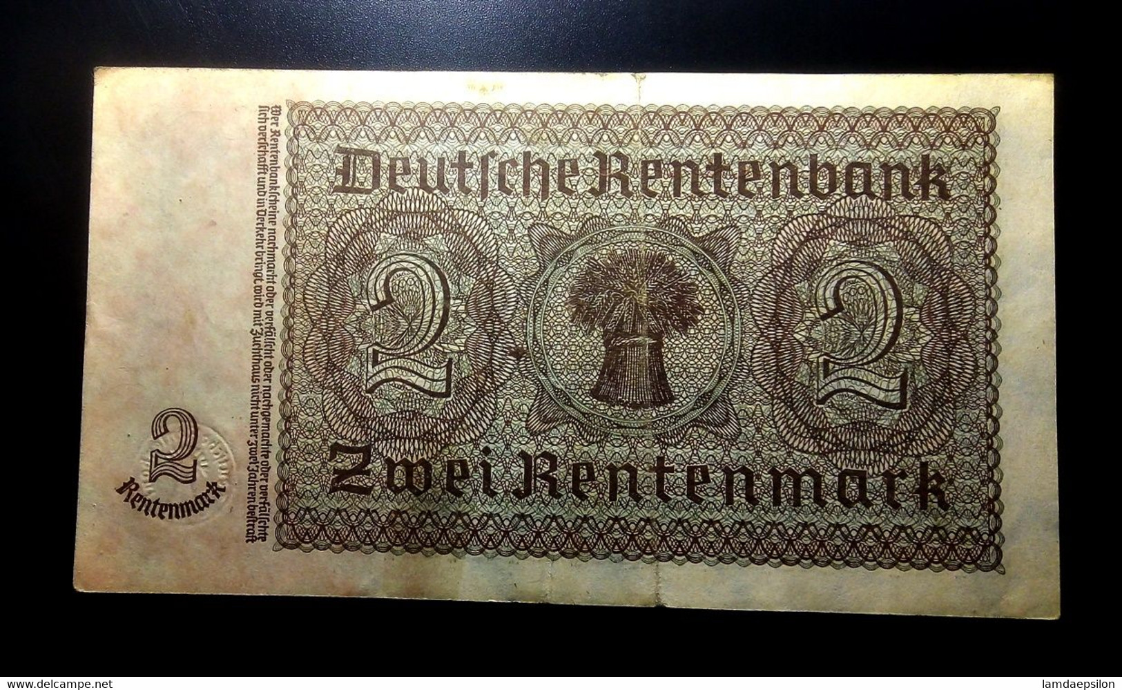 A7  ALLEMAGNE   BILLETS DU MONDE     GERMANY BANKNOTES  2  RENTENMARK  1937 - Collezioni