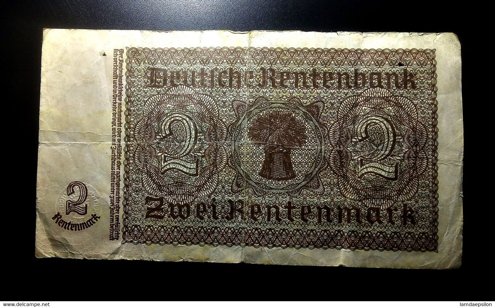 A7  ALLEMAGNE   BILLETS DU MONDE     GERMANY BANKNOTES  2  RENTENMARK  1937 - Colecciones