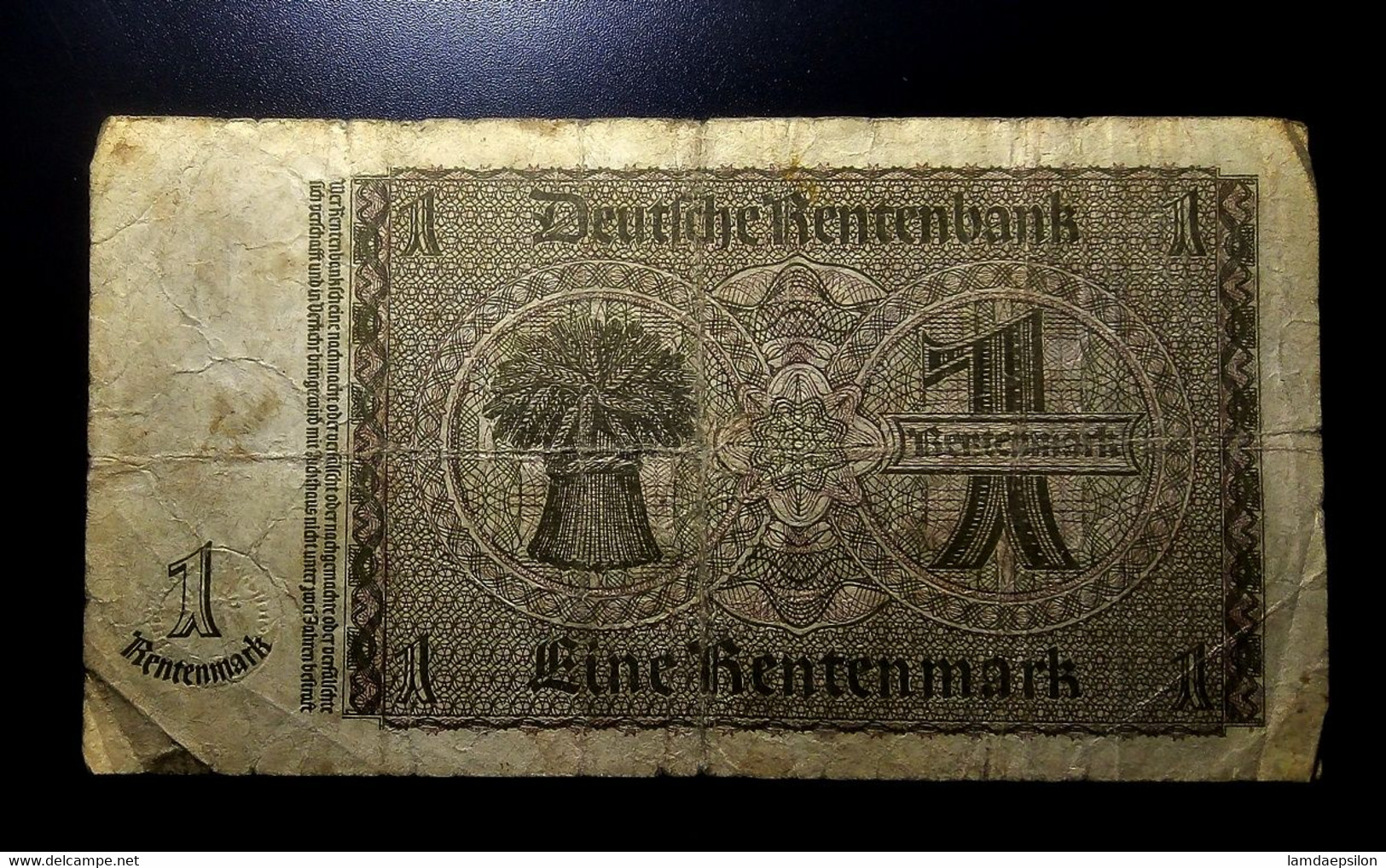 A7  ALLEMAGNE   BILLETS DU MONDE     GERMANY  BANKNOTES  1  RENTENMARK  1937 - Collections