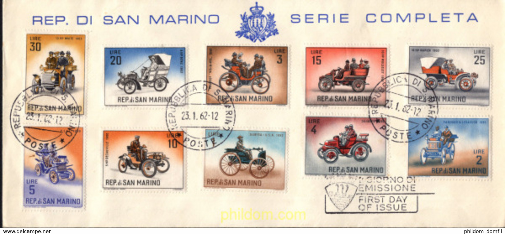 416672 MNH SAN MARINO 1962 HISTORIA DEL AUTOMOVIL - Usados