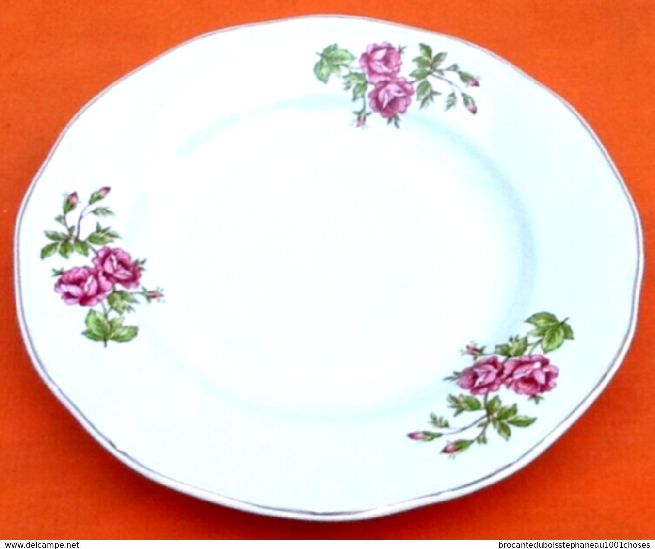 6 Assiettes à Fromage / Dessert Porcelaine Blanche Décor Floral Arpo Diamètre : 195mm - Other & Unclassified