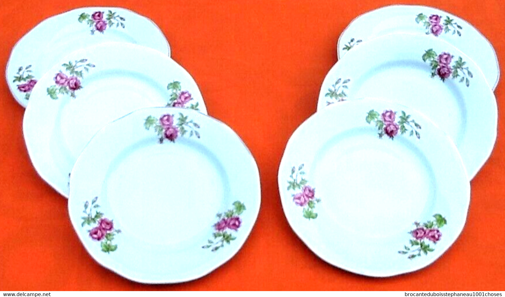 6 Assiettes à Fromage / Dessert Porcelaine Blanche Décor Floral Arpo Diamètre : 195mm - Otros & Sin Clasificación