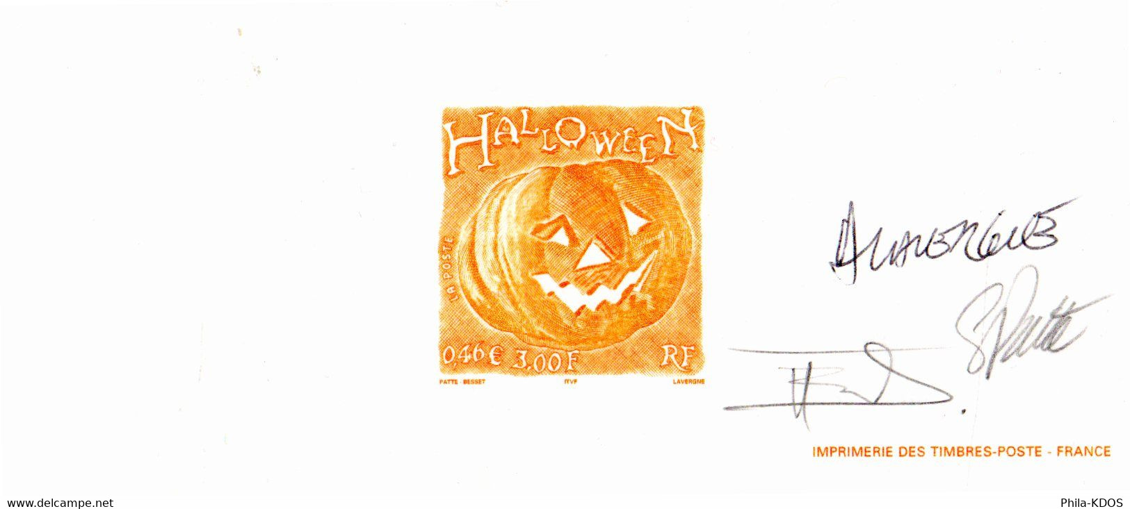 " HALLOWEEN " Sur Gravure Officielle Triplement Signée De 2001. N° YT 3428. Parfait état ! - Carnaval