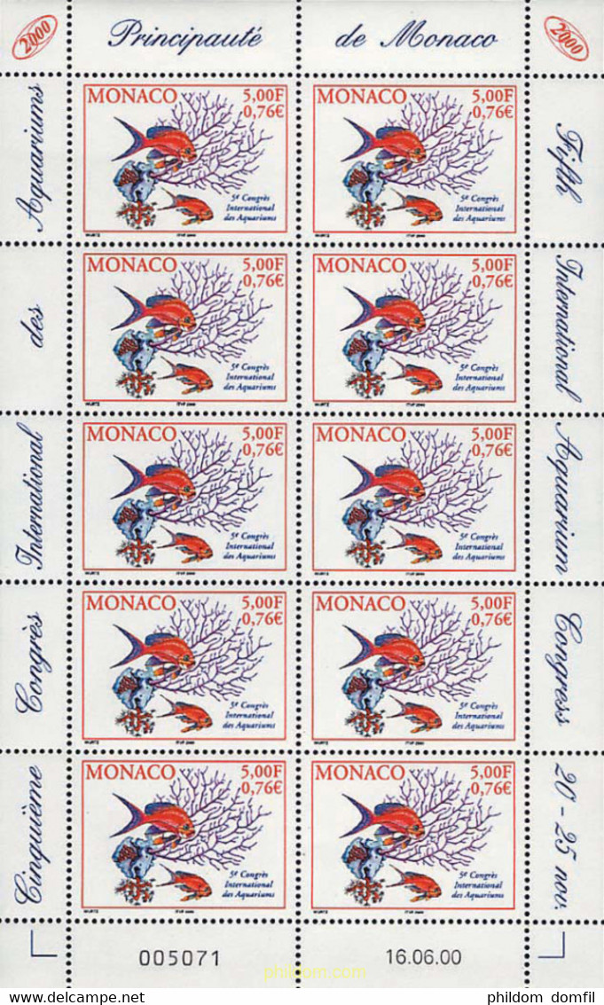 10412 MNH MONACO 2000 5 CONGRESO INTERNACIONAL DE ACUARIOS - Otros & Sin Clasificación