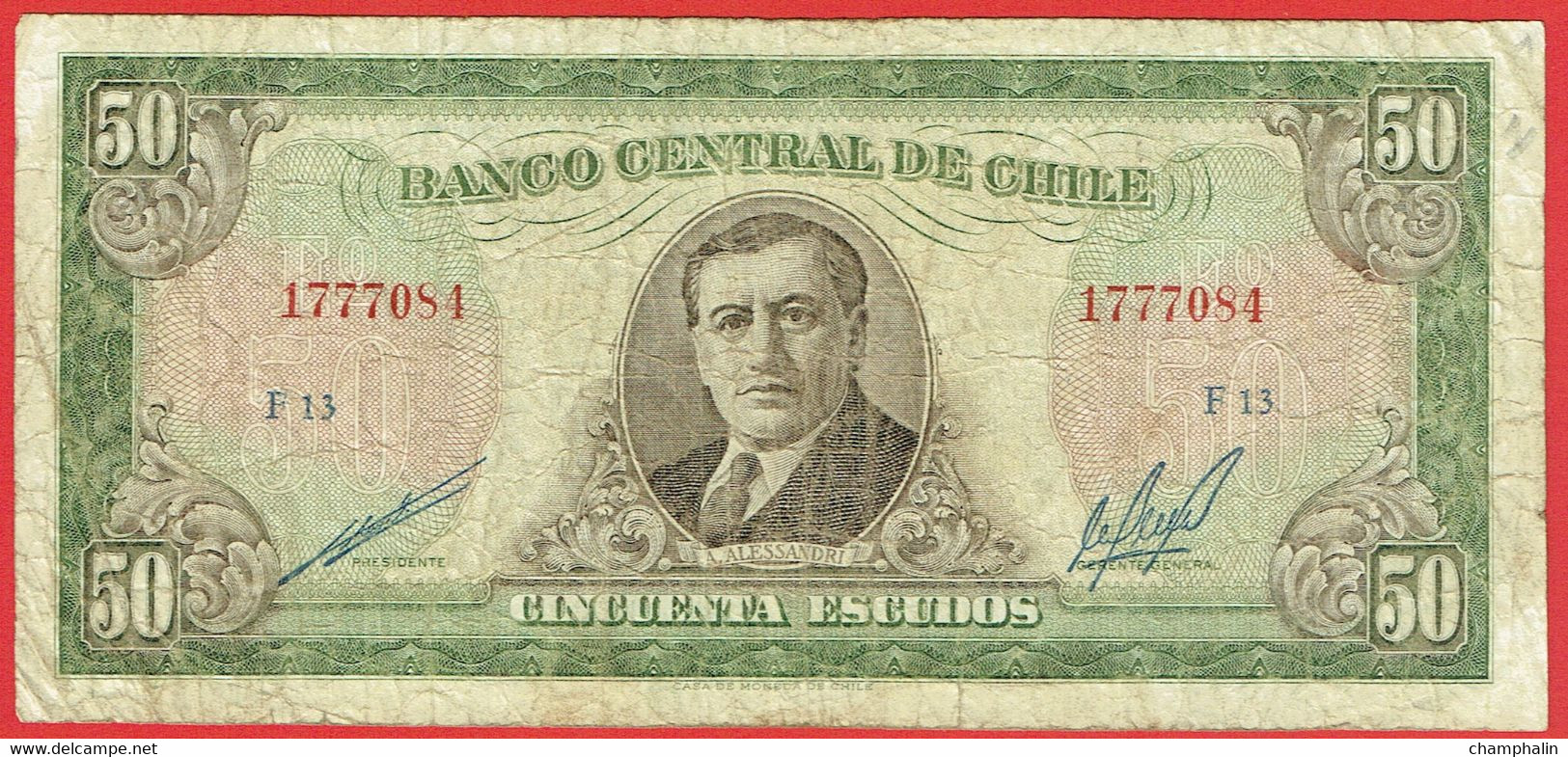 Chili - Billet De 50 Escudos - Arturo Alessandri - Non Daté - P140b - Cile