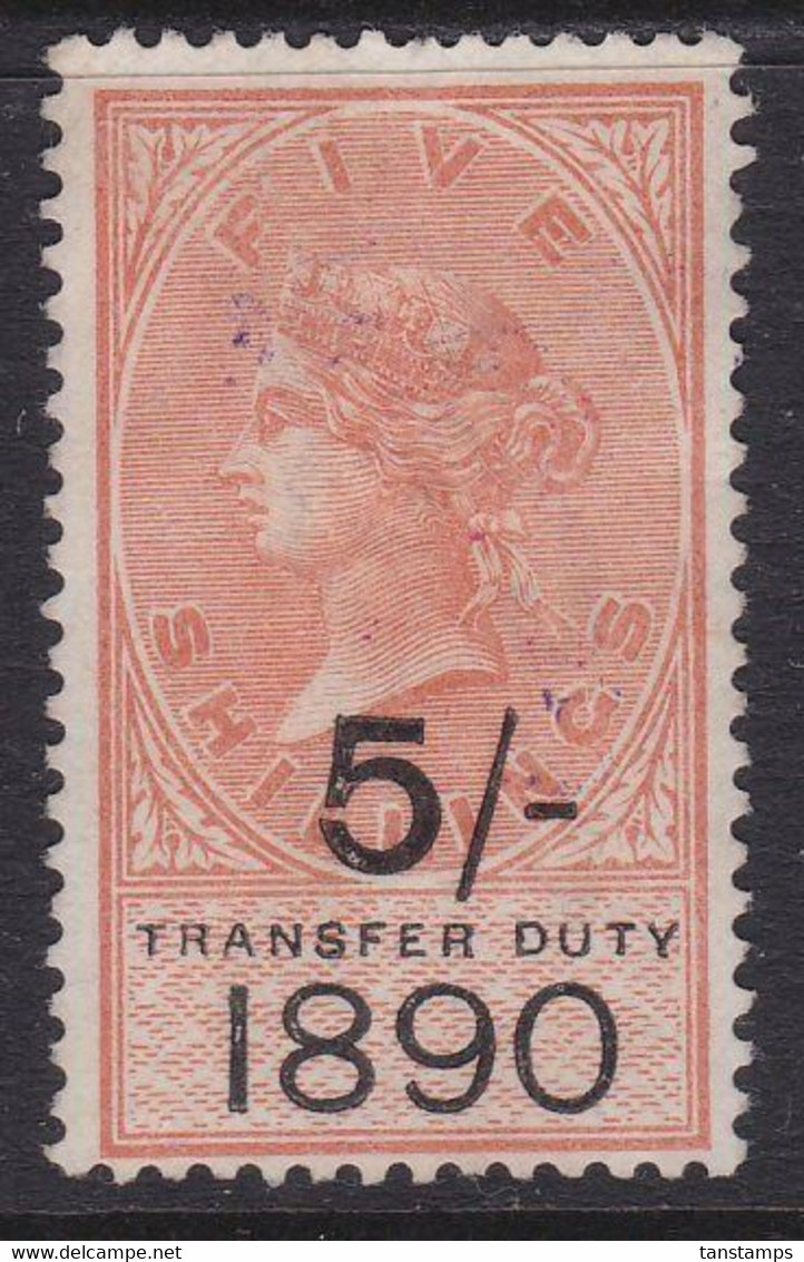 GB QV 1890 5s TRANSFER DUTY REVENUE FISCAL - Revenue Stamps