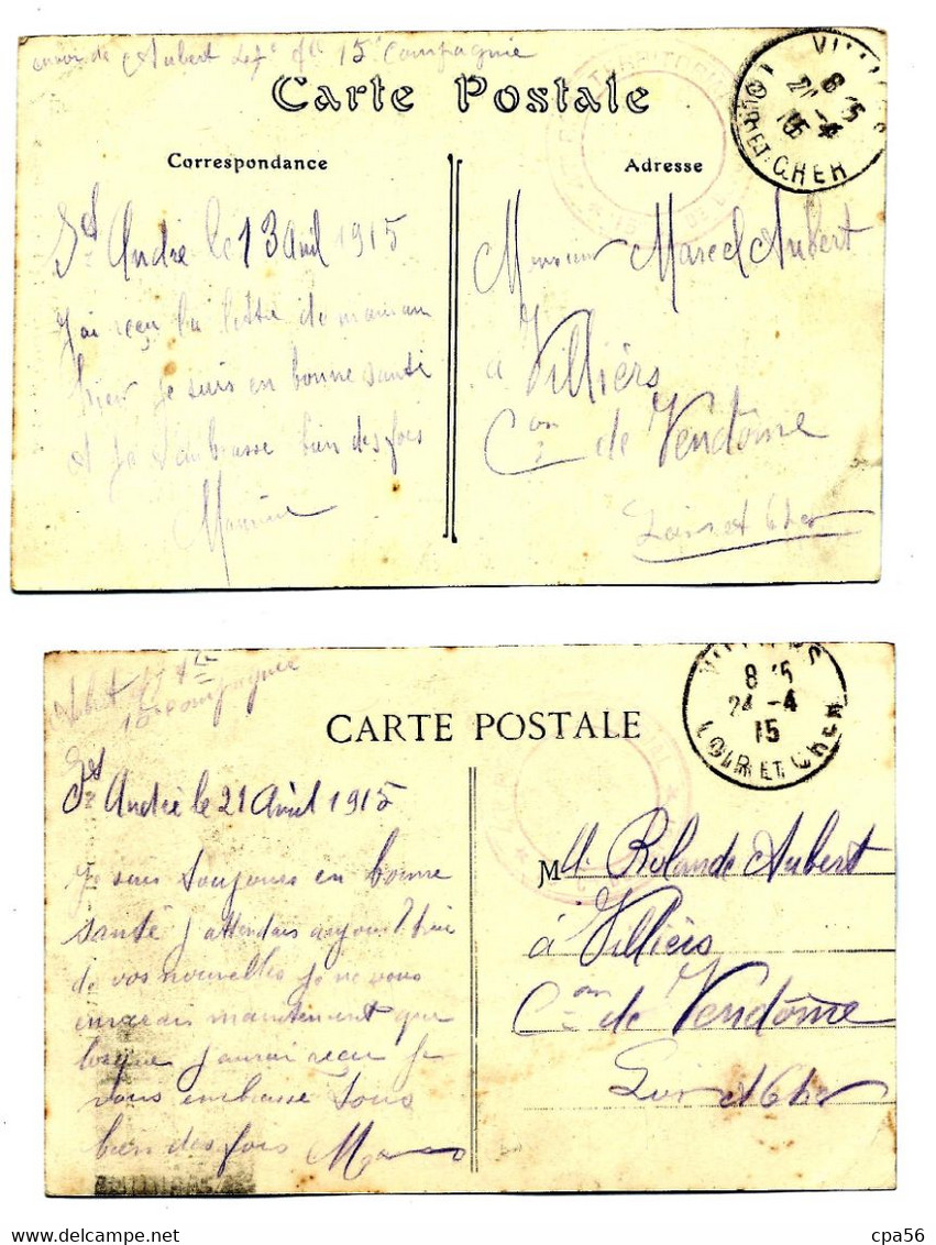 Archive AUBERT (de VILLIERS Canton Vendôme ) - 47e Régiment Territorial D'Infanterie 15e Compagnie De Dépôt - 4 Cartes - Genealogy