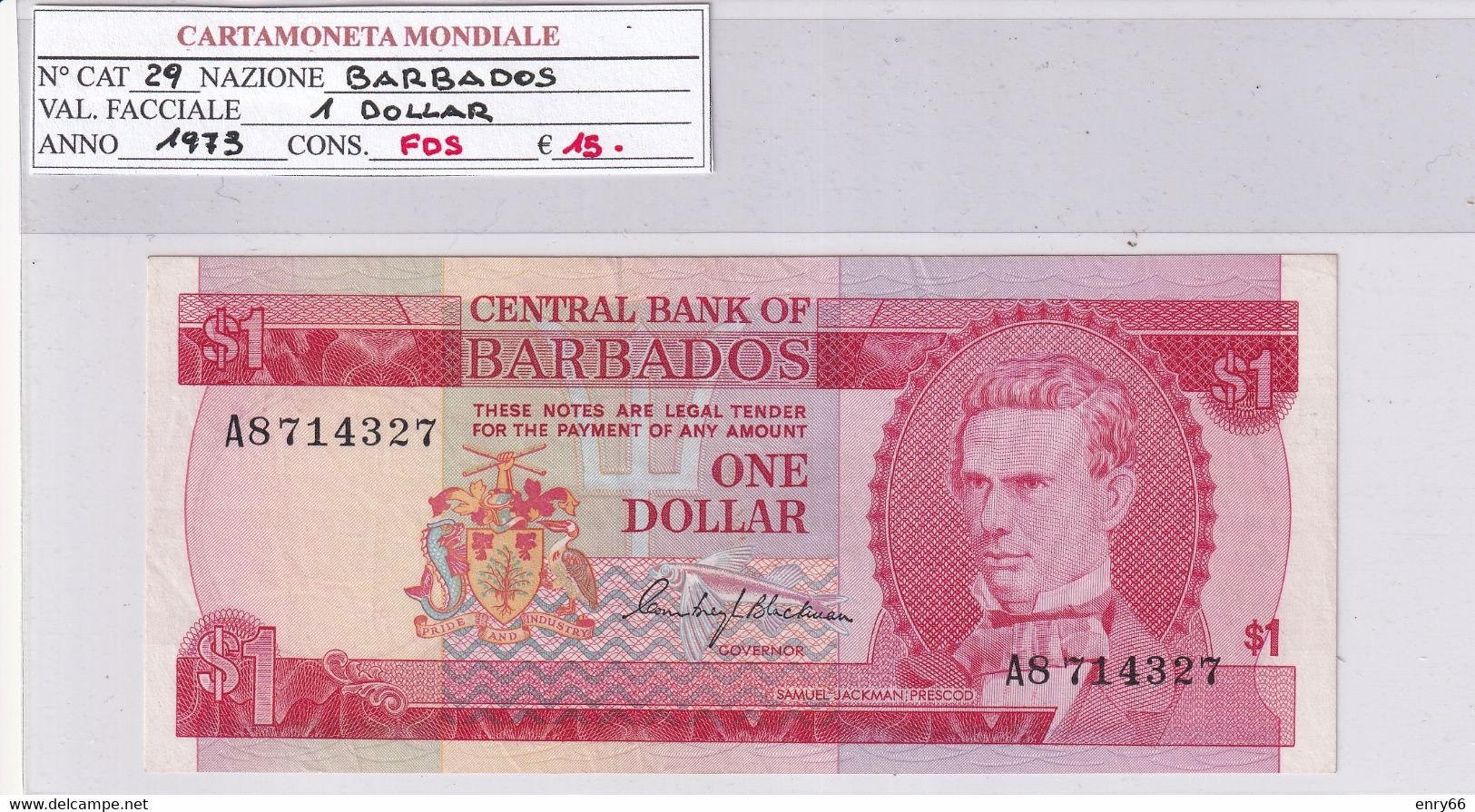 BARBADOS 1 DOLLAR 1975 P29 - Barbados