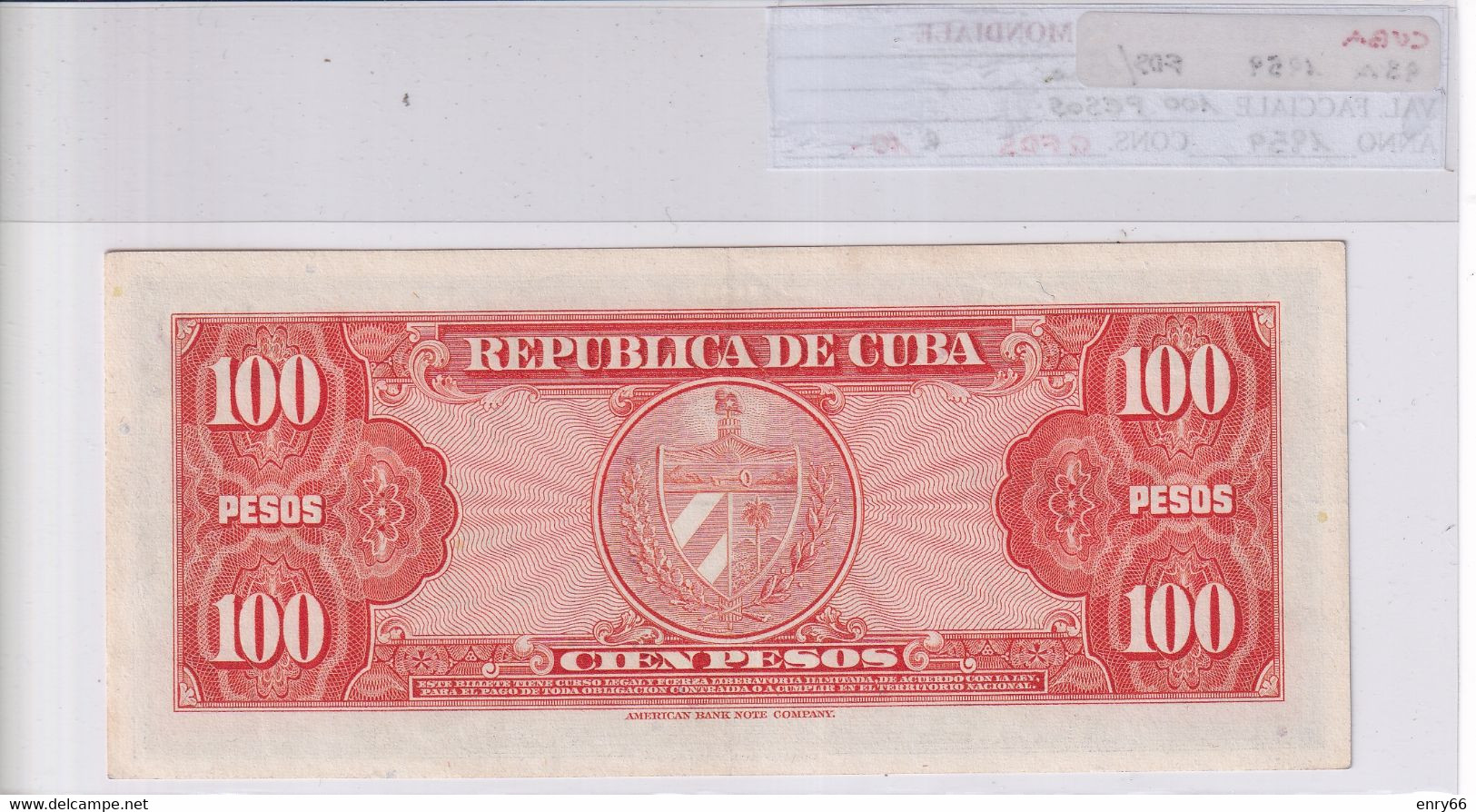 CUBA 100 PESOS 1959 P93A - Cuba