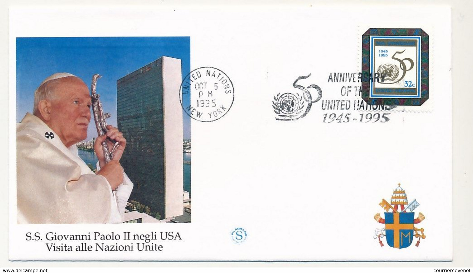 NATIONS UNIES - 1 Enveloppe Illustrée - Voyage Du Pape Jean Paul II à New-York Nations Unies - 5 Oct 1995 - Storia Postale