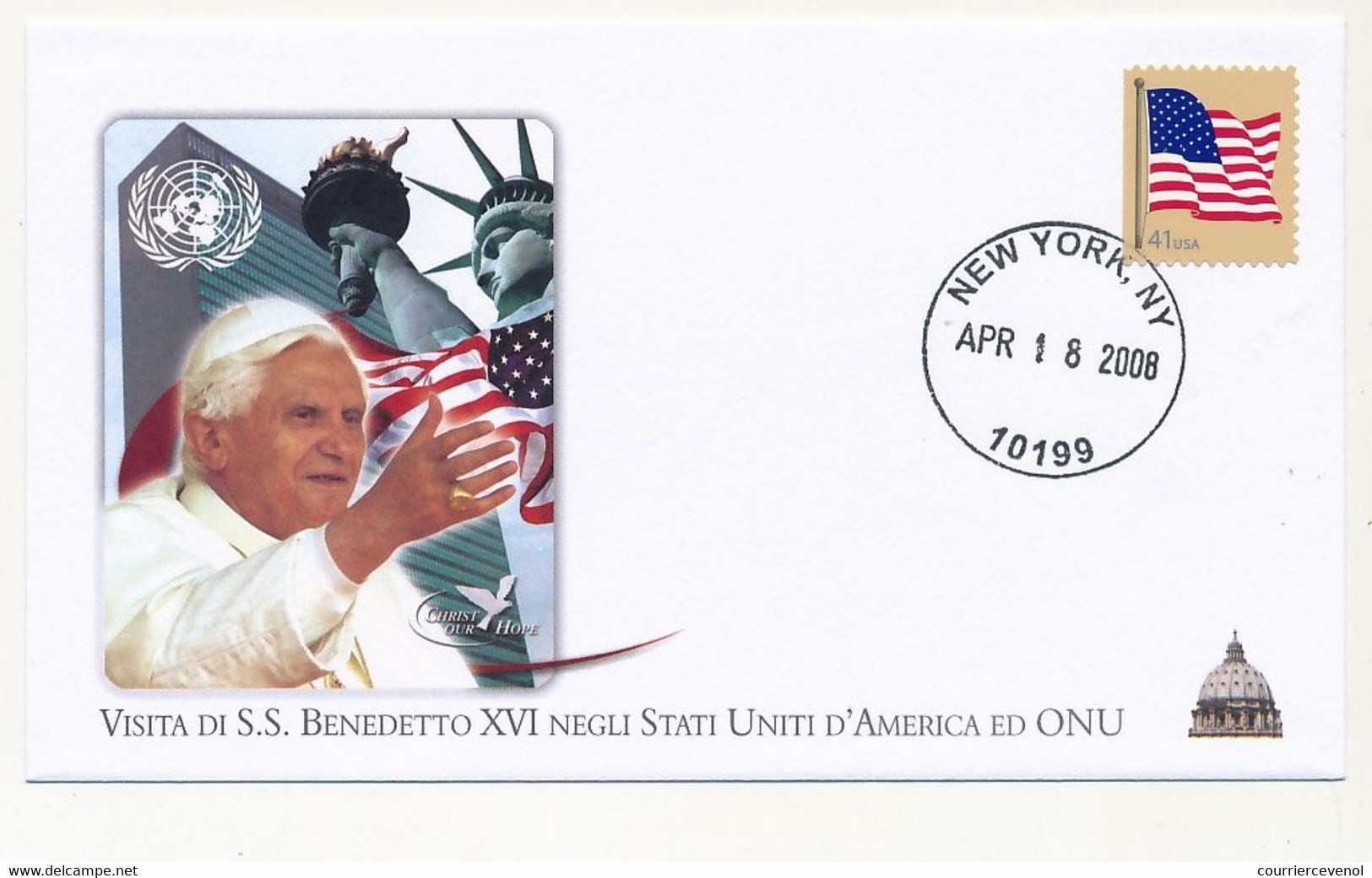 ETATS UNIS - 5 Env. Illustrées - Voyage Du Pape Benoit XVI Aux Etats Unis (Washington, New-York, Ground Zero, ONU - 2008 - Lettres & Documents