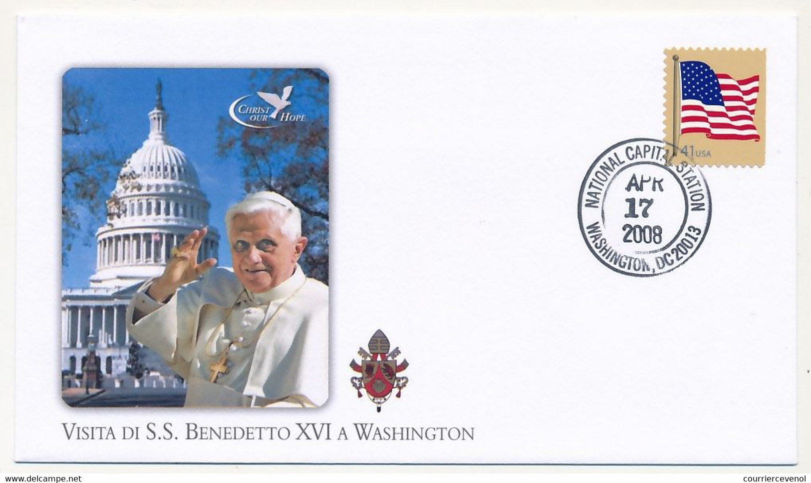 ETATS UNIS - 5 Env. Illustrées - Voyage Du Pape Benoit XVI Aux Etats Unis (Washington, New-York, Ground Zero, ONU - 2008 - Brieven En Documenten