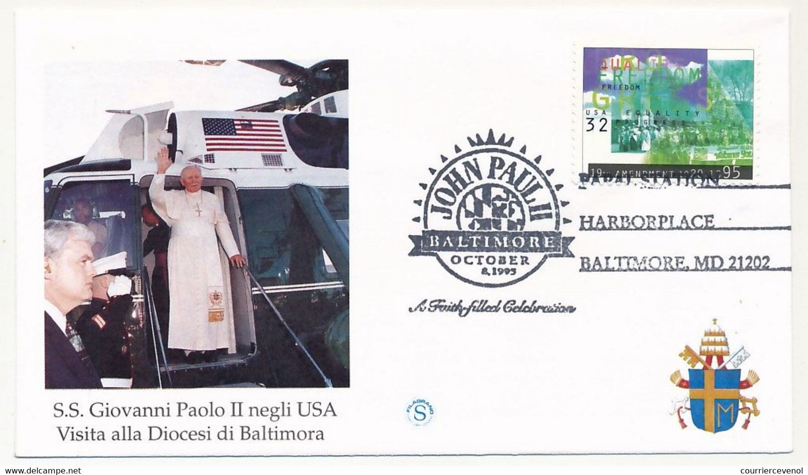 ETATS UNIS - 5 Env. Illustrées - Voyage Du Pape Jean Paul II Aux Etats Unis (Baltimore, New York, ONU) 1995 - Cartas & Documentos
