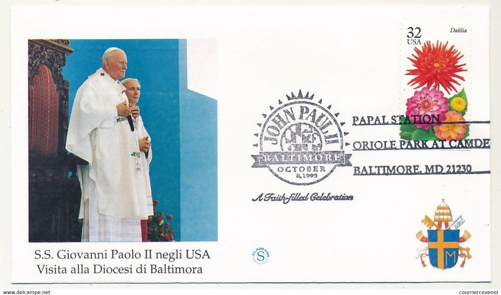 ETATS UNIS - 5 Env. Illustrées - Voyage Du Pape Jean Paul II Aux Etats Unis (Baltimore, New York, ONU) 1995 - Brieven En Documenten