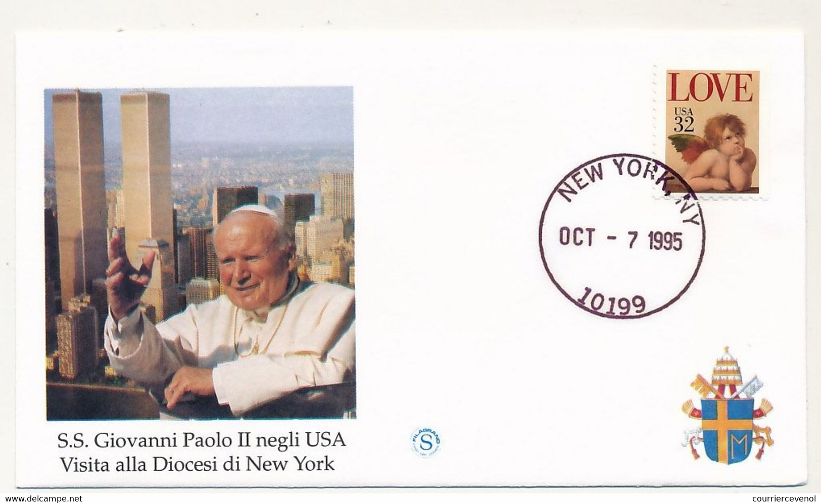 ETATS UNIS - 5 Env. Illustrées - Voyage Du Pape Jean Paul II Aux Etats Unis (Baltimore, New York, ONU) 1995 - Covers & Documents