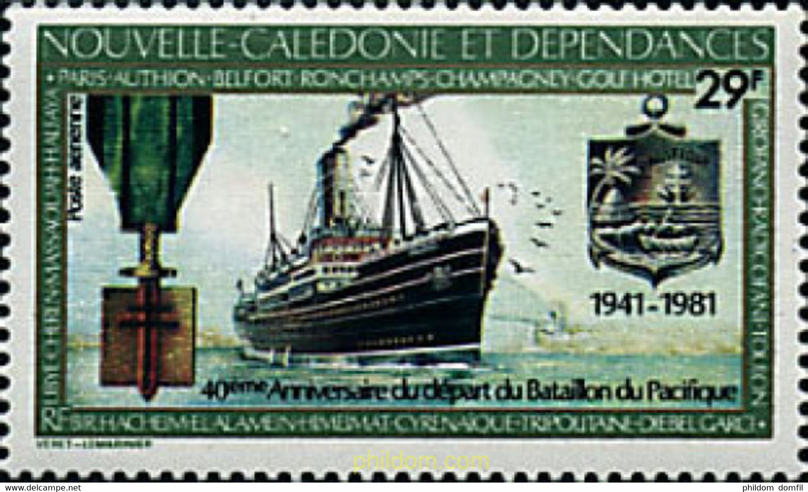 56764 MNH NUEVA CALEDONIA 1981 40 ANIVERSARIO DE LA PARTIDA DEL BATALLON DEL PACIFICO - Oblitérés