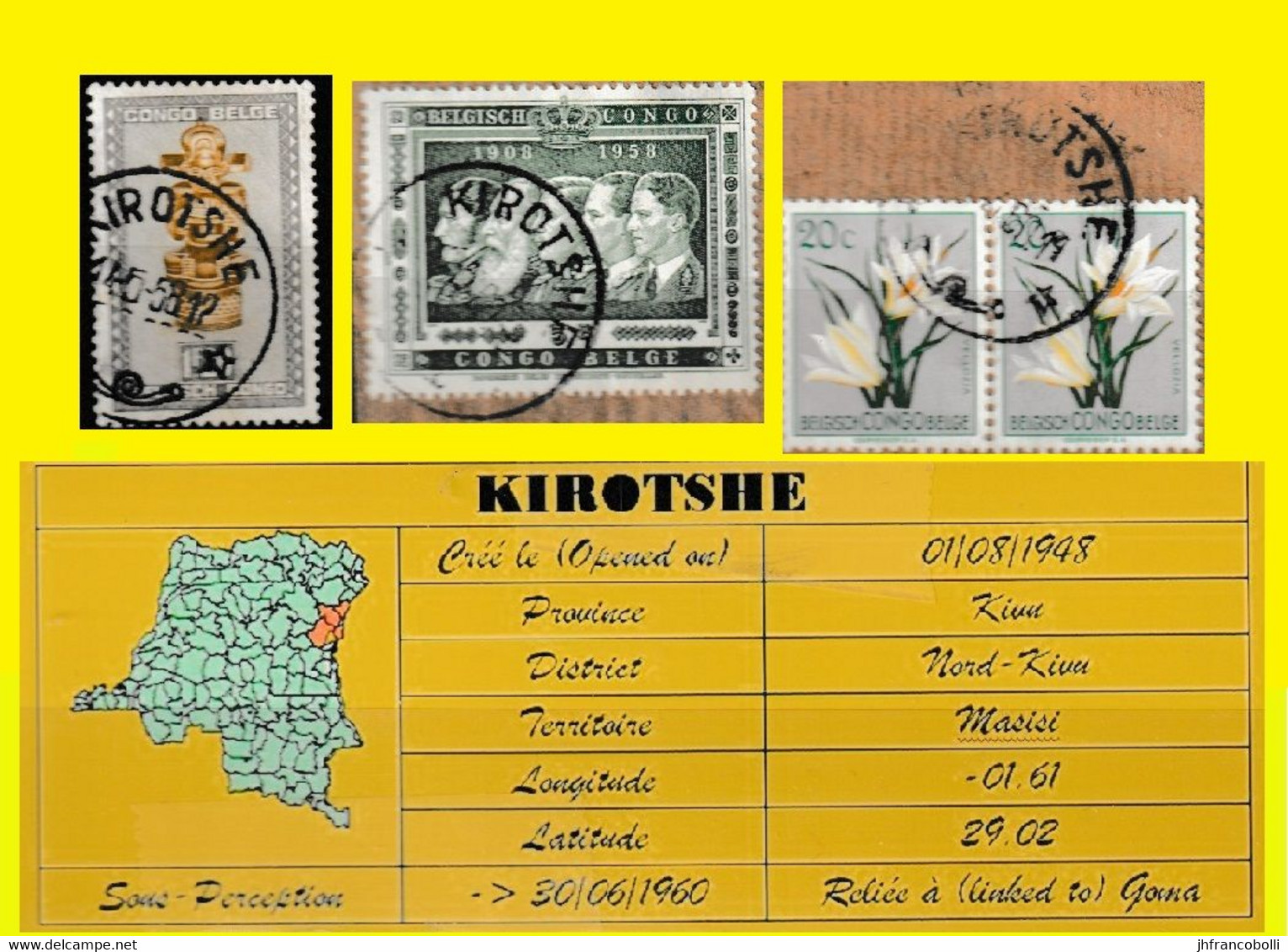 1948 (°) BELGIAN CONGO / CONGO BELGE = KIROTSHE [A] CANCELS 288 + 291-A+305+347 FOUR STAMPS (ROUND CANCELS) - Errors & Oddities