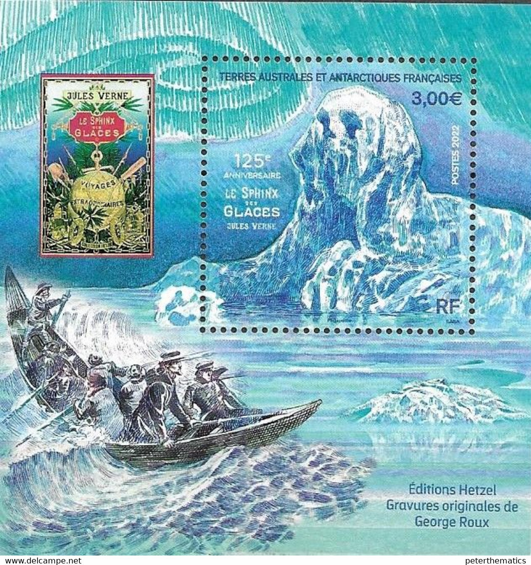 FRENCH ANTARCTIC, TAAF, 2022, MNH,JULES VERNE, ICE SPHINX, BOATS, S/SHEET - Ecrivains