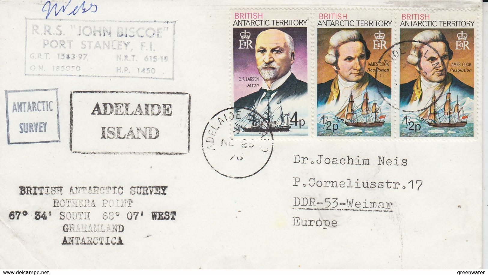 British Antarctic Territory (BAT) Cover Ca RRS John Biscoe Ca Adelaide Island NOV 251976 (58263) - Covers & Documents